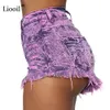 Liooil Sexy Loch Denim Shorts mit Quaste Frauen Hohe Taille Knopf Reißverschluss Taschen Weibliche Herbst Gewaschen Rave Skinny Jeans 210323