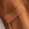 Women brown solid double breasted suit jacket office ladies blazer pockets design work wear tops 210430