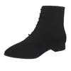 Dress Shoes Autumn Women Pointed Toe Ankle Boots Lace Up Flock Flat Boot Low Heels Booties Ladies Shoes Black botas mujer Spring 8702N 220309