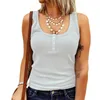 Lato Solid Color Square Collar Button Bez Rękawów Kobiety T Shirt Casual Eleganckie Ladies Office Streetwear Kobiece Topy 210608
