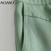 Aomo Mulheres Verde Algodão Midi Saia Faldas Mujer Vintage Zipper Escritório Senhoras elegante Chic Mid Bezerro Saias 4C99A 210629