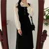 S XL Frühling Herbst 2 Stück Anzug Bluse Ärmellose schwarze Vintage Frauen Kleider Weibliche Mädchen Kleid Anzüge Robe Femme Vestido 210423