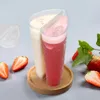 600ML Heart Shaped Double Share Cup Transparent Plastic Disposable Cups with Lids Milk Tea Juice Cups for Lover Couple DH9486
