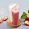 600ML Heart Shaped Double Share Cup Transparent Plastic Disposable Cups with Lids Milk Tea Juice Cups for Lover Couple DH9486