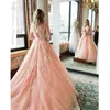 Robe de mariée en Tulle Blush, robe de bal, décolleté en v profond, avec des Appliques en dentelle, perles, sur mesure