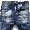 À la mode pieds maigres Jeans déchiré mode peinture éclaboussé rétro bleu Streetwear mendiant haute qualité Jean RV3O