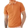 Mens Pólos Laranja Camisa Negócio Macho Surgindo Camisas Verão Striped Slim Tops Pulôver Homens Casuais Botão Design Manga Curta