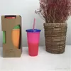 710ml que muda a cor de plástico mágica que bebe o copo de tumblers com tampa das doces da palha cores Reusável Bebidas frigidas da água da garrafa de água