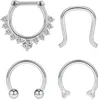 4 Uds 16G acero quirúrgico claro CZ aro de nariz tabique oreja Daith Tragus Clicker anillos retenedor Piercing para el cuerpo joyería