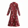 Весна мода женщин цветок печатания ютные миди рубашка платье женский с длинным рукавом одежда повседневная дама свободный vestido d7231 210430