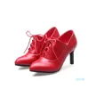 الأحذية النسائية جولة تو بو الجلود الكاحل الخناجر عالية الكعب الدانتيل يصل الأحذية مثير السيدات زائد الحجم 4 ألوان