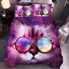 Niebieskie pęcherzyki Galaxy Koty Drukowane Duvet Cover z poduszkami 3D Animal Cat Druk Druk Drukowanie Kołdra Set Królowa King Size Size Sets Sets