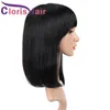 Peruca curta de cabelo humano natural com franja pixie corte reto bob peruca cru indiano remy feito à máquina perucas sem cola para mulheres negras fast6677630