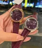 Women Lady Quartz Crystal Stainless Steel Geometric Number Calendar Diamond Watches Purple Leather Dial Female clock