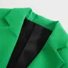 TRAF Green Blazer Женщины ZA Элегантный Офис Длинные Куртки Рукав Осень Негабарит Костюм Кнопка Женщина 211222