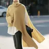 Mulheres Side Split Camisola de Manga Longa Casual Loose Turtleneck Overcoat Windbreaker 6 Color Select