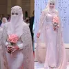 Arabische islamitische moslim een ​​lijn bruidsjurken zeiden Mhamad kant winter roze trouwjurken lange mouwen hoge nek Midwest Pakistani Abaya