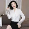 韓国のシルク女性シャツ女性サテンブラウスシャツプラスサイズエレガントな女性長袖刺繍ブラウスレディーストップアンドブラウス210326