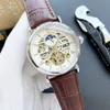 2021 Nya Luxury Mens Klockor Stort svänghjul 42mm Storlek Automatisk Mekanisk Klockdesigner Högkvalitativ Top Märke Moon Fas Leather Strap Fashion Present Style One