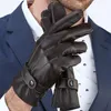Fingerlose handschuhe 2021 männer echtes leder echtes schaffell schwarz touch screen beilent button samt füge dicke warme mode