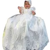 Robes de fille ivoire blanc longue robe de baptême pour bébé filles dentelle perles robe de baptême à manches courtes avec bonnet