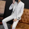 (Giacca + pantaloni) 2021 primavera e autunno nuovo abito a righe da uomo in due pezzi abito bianco monopetto slim moda casual X0909