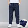 Moda inverno meninos calças quentes calças jeans para adolescente jeans veludo letra impressão solta adicionar lã crianças roupas 10 12y 210622