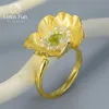 Lotus Fun Real 925 Sterling Silver Pierre Naturelle Designer Fine Bijoux Blooming Anémone Fleur Anneaux pour Femmes Bijoux 211217