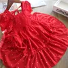 3-8 anos meninas princesa vestido para crianças verão fada sopro de manga curta elegante festa de aniversário vestido de esfera crianças roupas sundress q0716