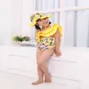 Sommarbarn flickor badkläder Härliga gula blommiga baddräkter + hatt barn mode simma bär e06 210610