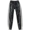 Pantalon en cuir véritable couture rayée taille élastique véritable cuir de mouton femme était mince avec poches F2158 211115