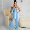 European and American Women's Two Piece Pants Fashion Casual Slim Lace-up Wrap Set