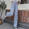 Sweat Gray pants female summer Korean love embroidery loose straight wide-leg pants casual mopping pants Full Length 210514