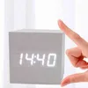 LED Cyfrowy Drewniany Zegar Alarm Cube Timer Calendar Termometr Sterowanie Voice Anti-Snooze Desk Table Tools Home Decoration Gift