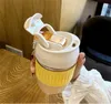 물병 이중 목적 더블 링킹 커피 컵 성인 밀크 티 짚 짚 귀여운 학생 야외 휴대용 플라스틱