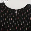 Zevity kobiety elegancki kwiatowy druk elastyczny plisowany projekt casual smukła sukienka żeński elegancki rękaw puff kimono vestidos ds8225 210603