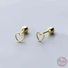 Wantme Genuine 100% 925 Sterling Silver Jewelry Cute Small Simple Hollow Love Heart Stud Earrings Glossy Beads Earplugs Women