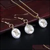 Boucles d'oreilles collier ensembles de bijoux 2021 Alphabet lettre charme blanc Cz cristal véritable perle or pendentif tour de cou goutte boucle d'oreille ensemble Braidal femmes D