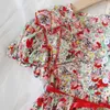 Robe de fille d'été style pastoral manches bouffantes imprimé floral doux princesse enfant vêtements pour enfants 210528