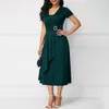 Casual Dresses Ladies Dress Plus Size Asymmetric Hem High Waist Women V Neck Short Sleeve Tight Large Swing Midi Evening Party305t