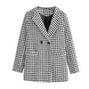 BLSQR Houndstooth Women Work Blazer Jacket Casual Double Breasted Suit Kvinna Slim S Girls 210430