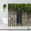 샤워 커튼 여름 녹색 포도 나무 경치 오래된 벽 나무 문 위커 의자 3D 인쇄 홈 장식 직물 욕실 목욕 커튼