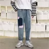Jeans Men Patchwork Ins Ankle-length Leisure Elastic Waist Plus Size 3XL Loose Teens Chic Streetwear Hip-hop X0621