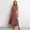 Zomer koude schouder vestidos elegante halster tuniek gebroken bloemen print maxi jurk casual losse sexy dames feestjurken 210526