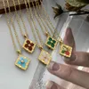 2021 Vintage couleur unie chanceux trèfle à quatre feuilles pendentif colliers mère coquille charme pour les femmes cuivre collier bijoux italien artisanat cadeau