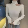 Version coréenne Slim fit pull pull creux col ouvert pull à col roulé femmes automne hiver Sexy Shirt 210507