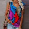 女性カジュアルノースリーブパッチワークTシャツビンテージプラスサイズルーズオフネックベストトップサマーセクシーカラフルプリントティーシャツ衣料品x0628