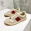 Screener sneaker beige Butter Dirty leather Shoes running vintage Red and Green Web stripe Luxurys Designers Sneakers Bi-color rubber sole Classic Casual Shoe