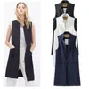 Women's Open Front Long Vest Mandarin Collar Waistcoat Cardigan Blazer Sleeveless Jacket Outfit Women Long Business Suit Vests