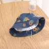 Cartoon Baby Panama Praia Sol Denim Chapéu Verão Crianças Menina Balde Café Crianças Flor Flor Cópia Outdoor Chapéus Criança Meninas Fisherman Visor